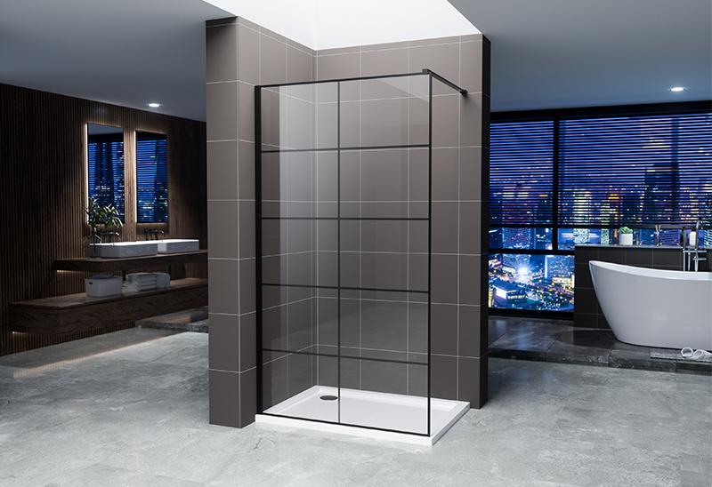 A20P-4 BLACK 6/8/10mm Glass Walk In Shower Enclosure