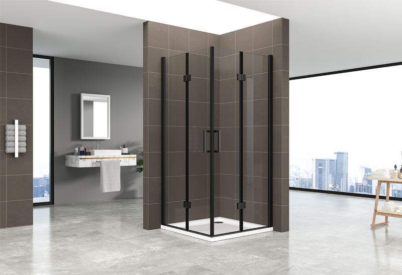 A522-13  6mm Matt Black Pivot Folded Shower Screen