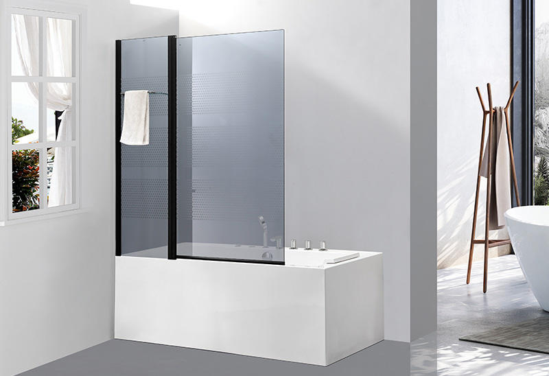 542-8 5/6mm Black Shower Glass Tub Screen With Towel Bar