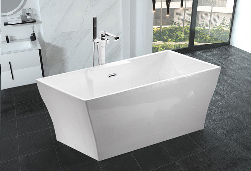 59 67 Inch Square White Acrylic Frees tanding Bathtub