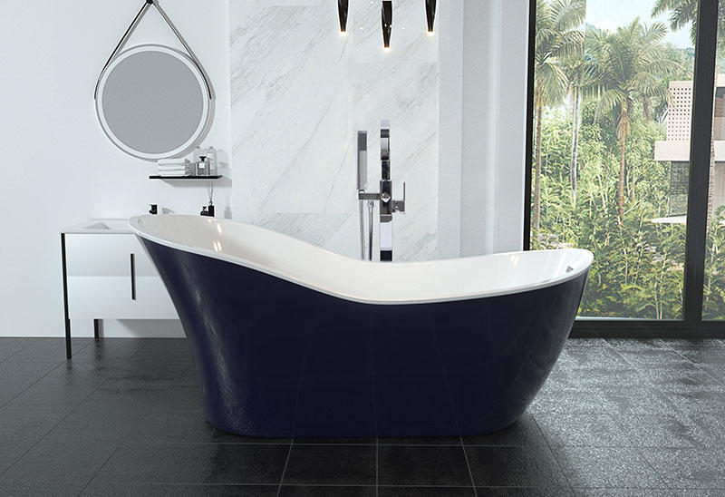 67 Inch Dark Blue Acrylic Freestanding Soaking Tub