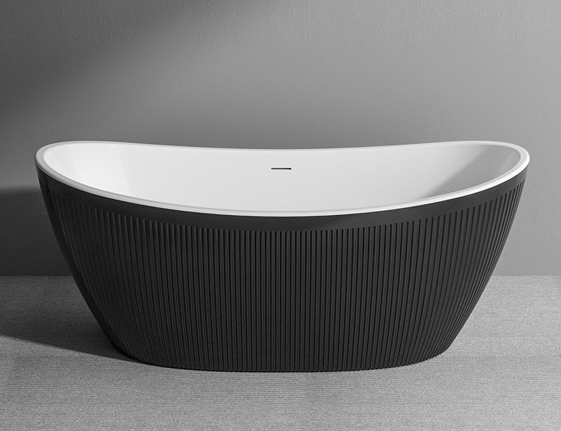 67 Inch black acrylic fluted soaking freestanding bathtub