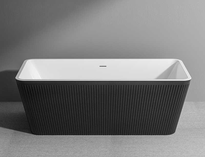 67 Inch rectangle acrylic fluted soaking freestanding bathtub