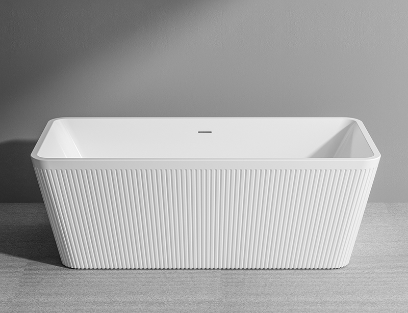 67 Inch rectangle acrylic fluted soaking freestanding bathtub